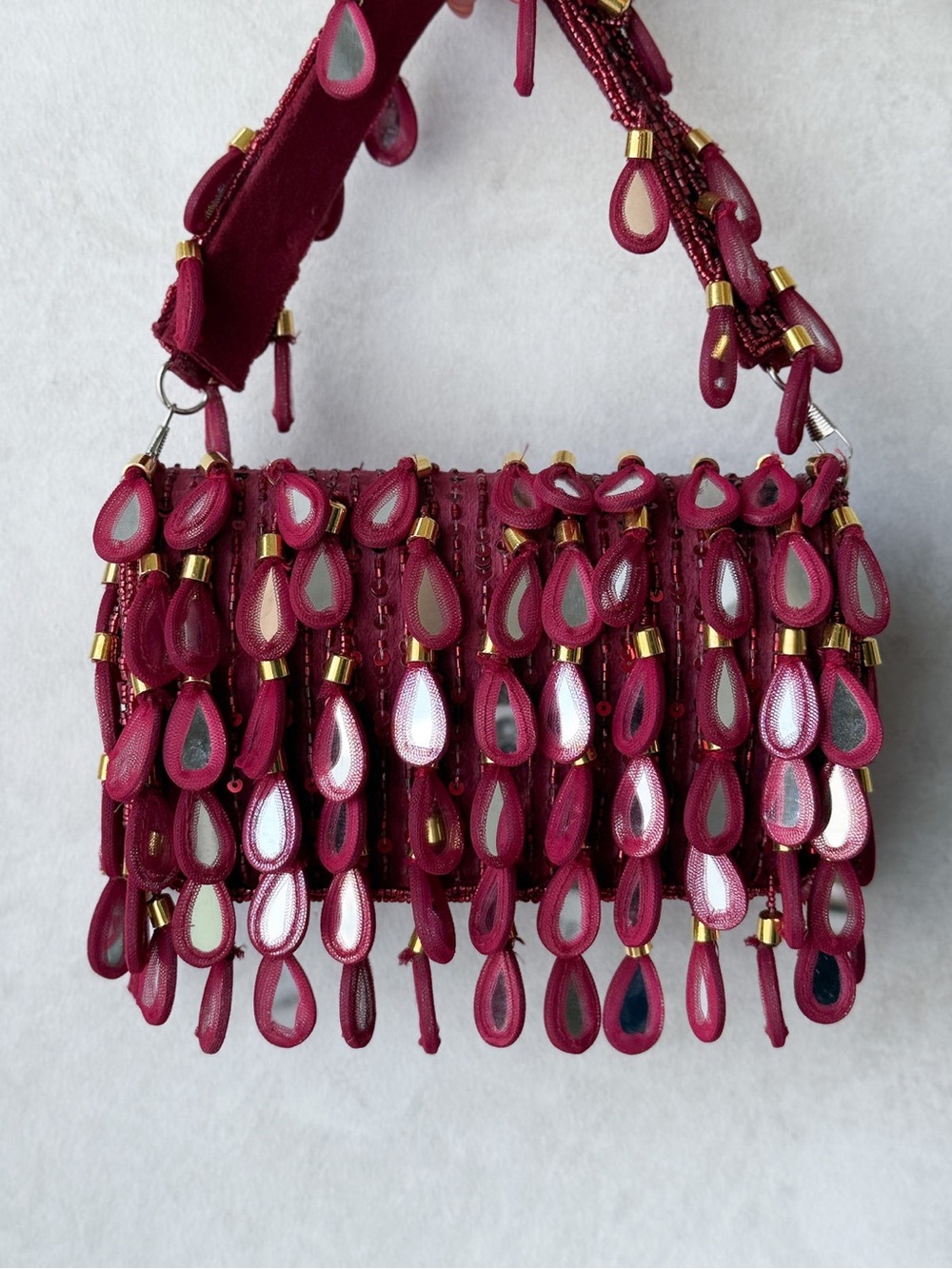 Embellished Teardrop Fringe Women's Shoulder Bag - Wine Red